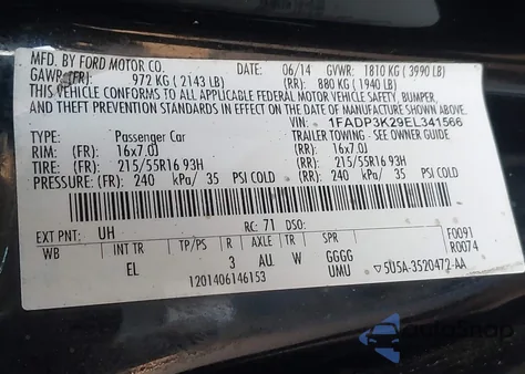 2014 Ford Focus Se z USA, uszkodzony, nr VIN 1FADP3K29EL341566